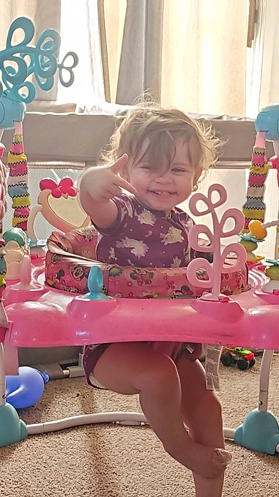 Mckinsley joined the competition — help win amazing prizes! baby_toddler_clothing, chair, child, curtain, event, fun, hairstyle, happy, human_leg, joy, leisure, magenta, person, pink, play, purple, room, sitting, smile, thigh