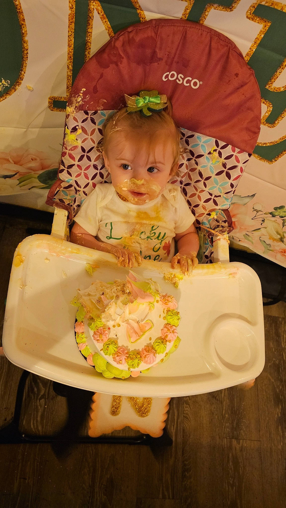 Mckinsley joined the competition — help win amazing prizes! baby, baby_products, baby_toddler_clothing, baking, birthday, birthday_cake, buttercream, cake, cake_decorating, child, dessert, dress, event, happy, icing, person, pink, sitting, sugar_cake, sweetness