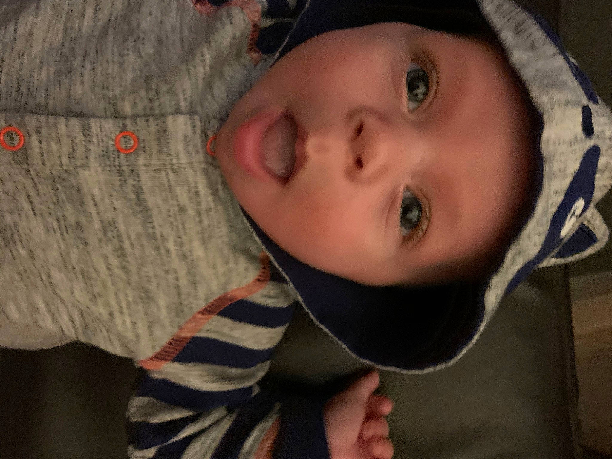 Xander is registered to the contest to win money with this photo: baby, cheek, child, chin, cool, ear, eye, face, head, headgear, headwear, lip, mouth, nose, person, skin, smile, surprise, toddler