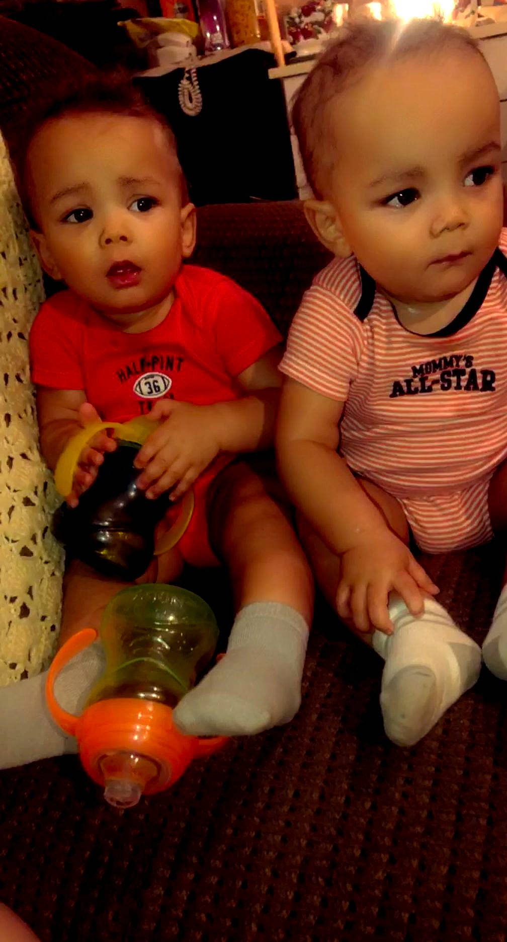 Tyrone is registered to the contest to win money with this photo: baby, baby_toddler_clothing, cheek, child, eye, face, finger, fun, gesture, happy, head, iris, nose, person, product, skin, sleeve, snapshot, standing, surprise