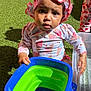 toddler, child, baby, bucket, water, sunhat, outdoor, grass, playtime, summer, toy, colorful, cute, expression, hand, sitting, clothing, daylight, skin, person