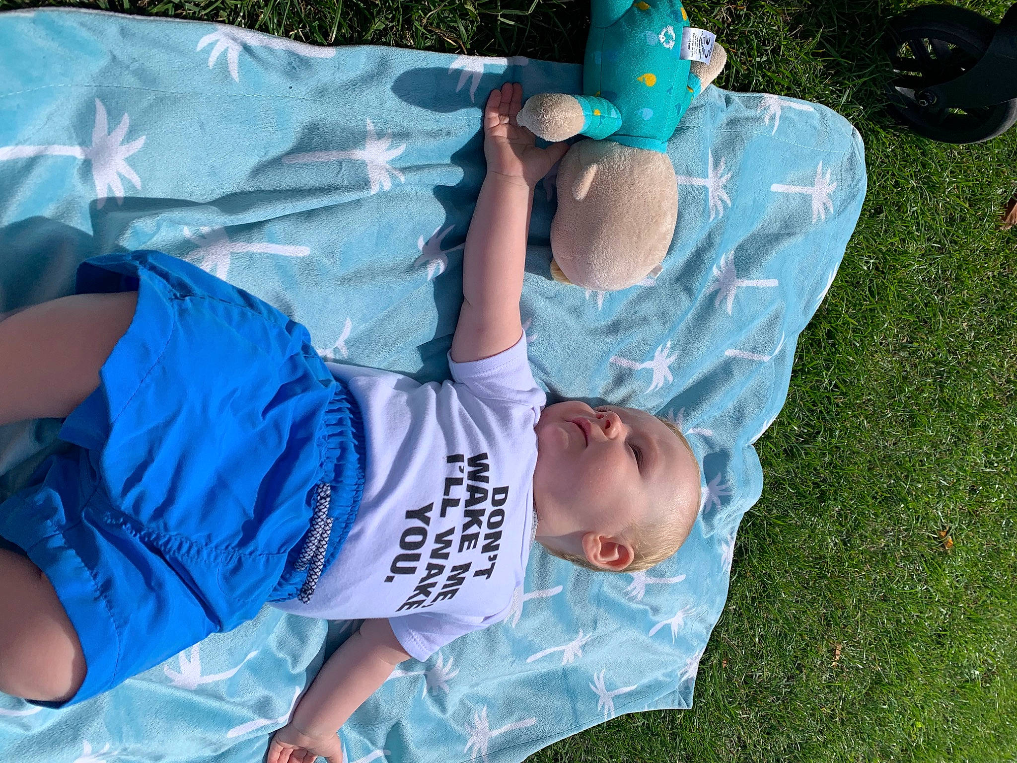 Kaden joined the competition — help win amazing prizes! baseball_cap, blue, child, elbow, electric_blue, fun, grass, green, hat, joint, leisure, person, plastic, play, recreation, shorts, t_shirt, thigh, toddler, tree