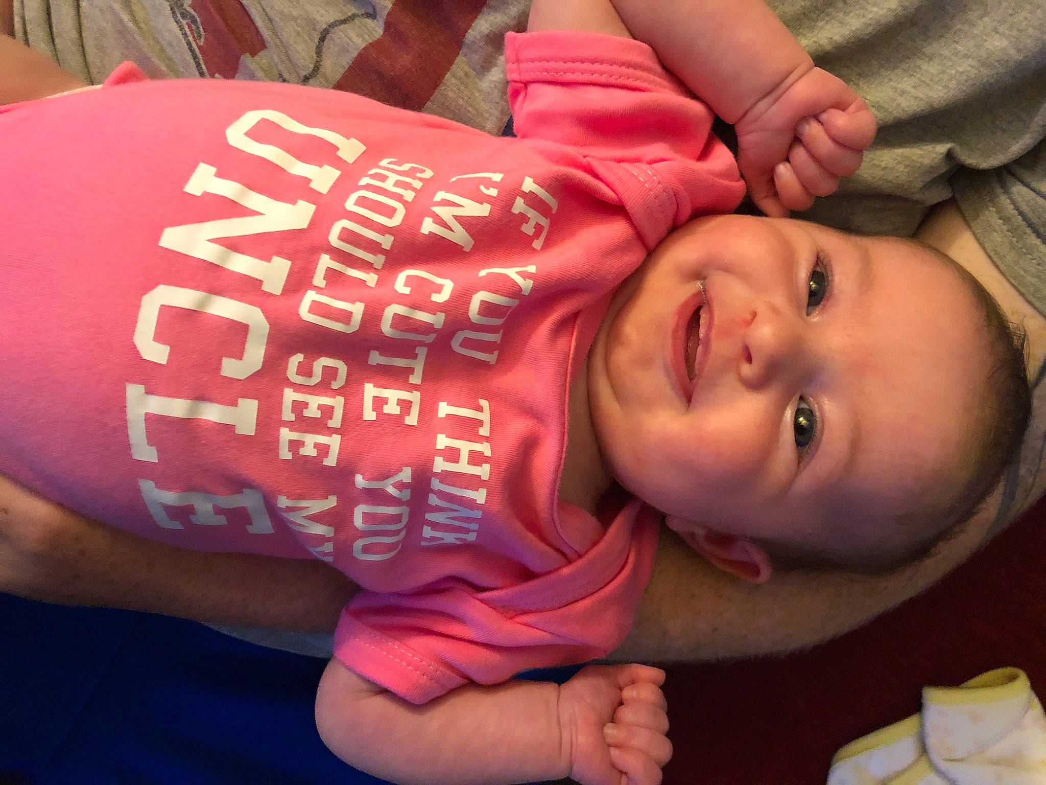 Magnolia is registered to the contest to win money with this photo: arm, baby, cheek, child, finger, hand, happy, mouth, muscle, neck, person, skin, thumb, toddler