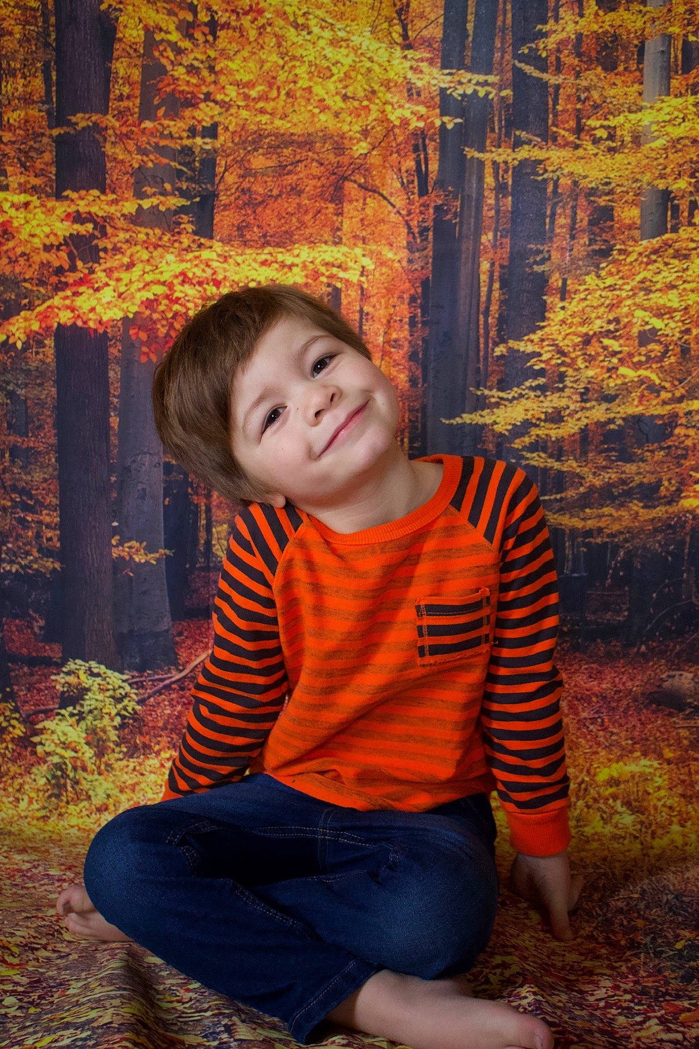 Jaxon is registered to the contest to win money with this photo: beauty, deciduous, flash_photography, fun, grass, happy, joy, leaf, leisure, orange, people, people_in_nature, person, plant, sleeve, smile, standing, t_shirt, tints_and_shades, tree