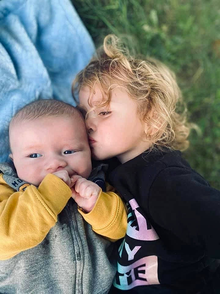 Aaron joined the competition — help win amazing prizes! baby, child, gesture, interaction, nose, person, sibling, toddler