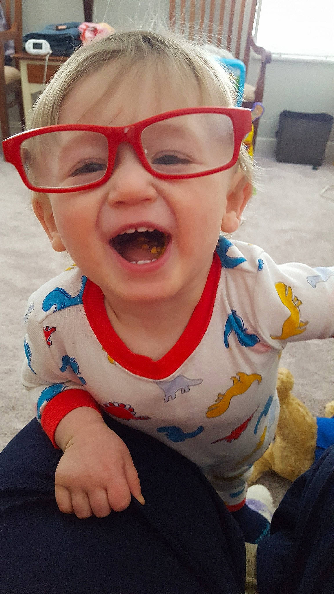 Daxton joined the competition — help win amazing prizes! baby, cheek, child, cool, ear, eyewear, face, facial_expression, fun, glasses, head, headwear, laugh, mouth, person, personal_protective_equipment, skin, smile, sunglasses, toddler