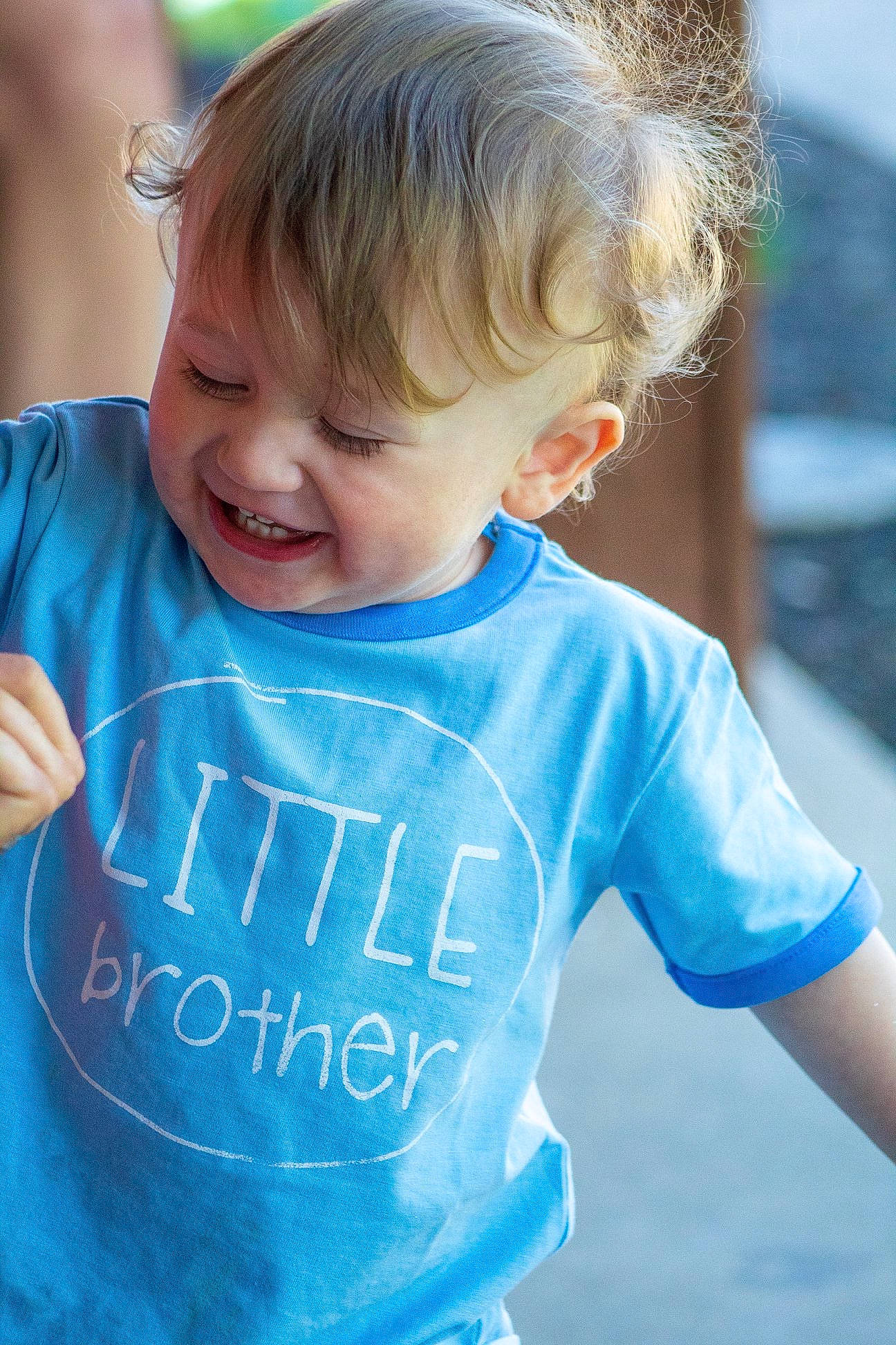 Daxton joined the competition — help win amazing prizes! baby, blond, blue, child, ear, facial_expression, fun, hair, hairstyle, happy, joy, person, photography, play, product, skin, sleeve, smile, summer, t_shirt