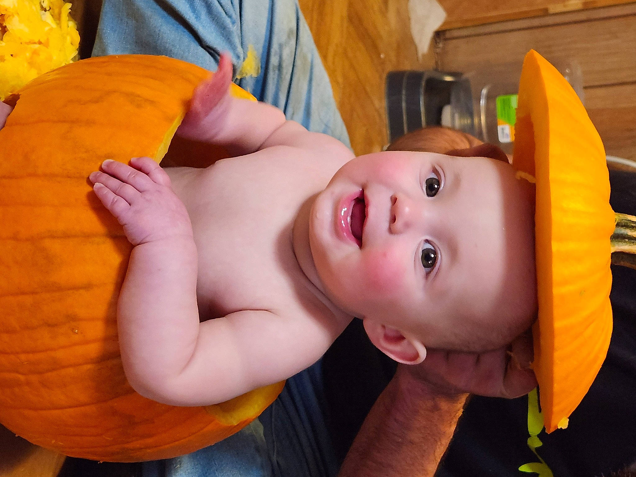 Freya joined the competition — help win amazing prizes! baby, calabaza, cucurbita, eye, face, facial_expression, fruit, hairstyle, head, human_body, mouth, muscle, nose, orange, person, plant, pumpkin, skin, smile, winter_squash