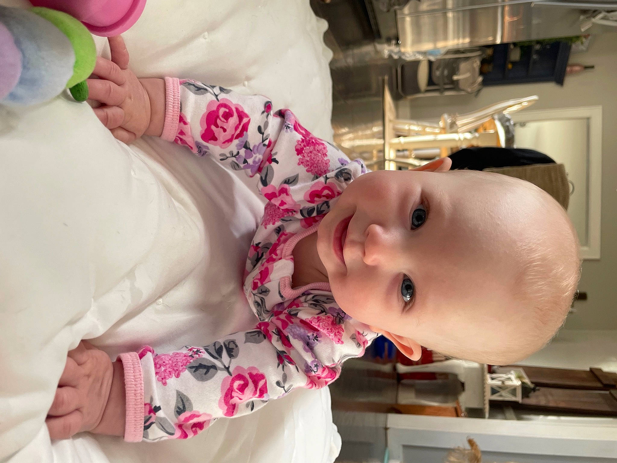 Hadley joined the competition — help win amazing prizes! baby, baby_products, baby_toddler_clothing, cheek, child, comfort, eyelash, fun, happy, hat, linens, nose, pattern, person, pink, room, skin, sleeve, smile, toddler