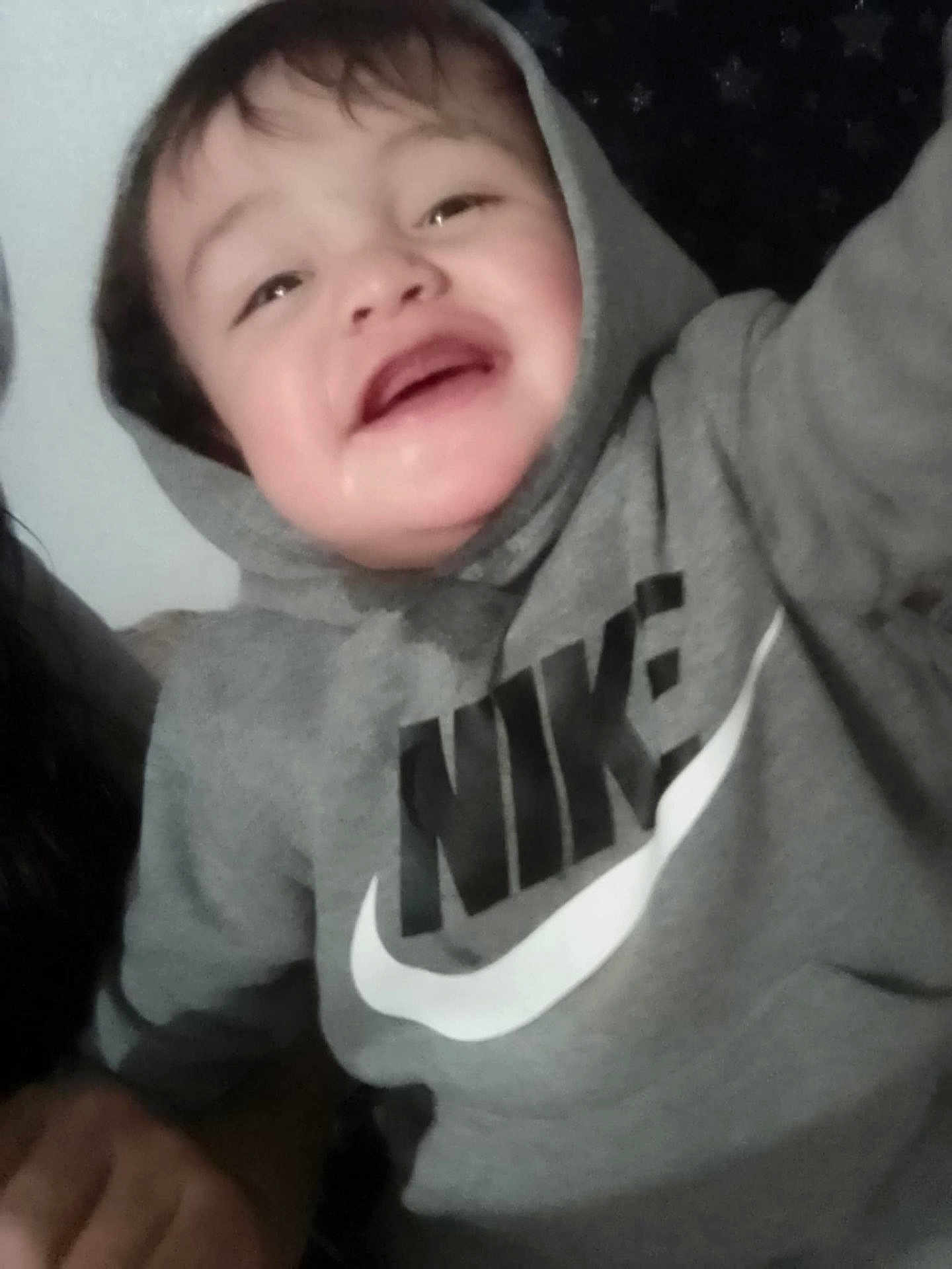 Gerardo is registered to the contest to win money with this photo: baby, casual, child, clothing, cute, face, happy, hoodie, indoor, joyful, kid, messy, nike, person, portrait, selfie, smile, sweatshirt, toddler, young