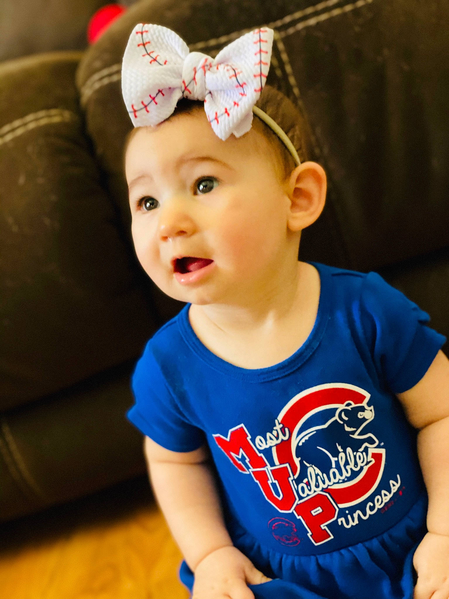 Elise joined the competition — help win amazing prizes! baby, baby_products, baby_toddler_clothing, blue, cheek, child, clothing, cool, ear, fashion_accessory, hair_accessory, happy, head, headgear, lip, nose, organ, person, product, skin