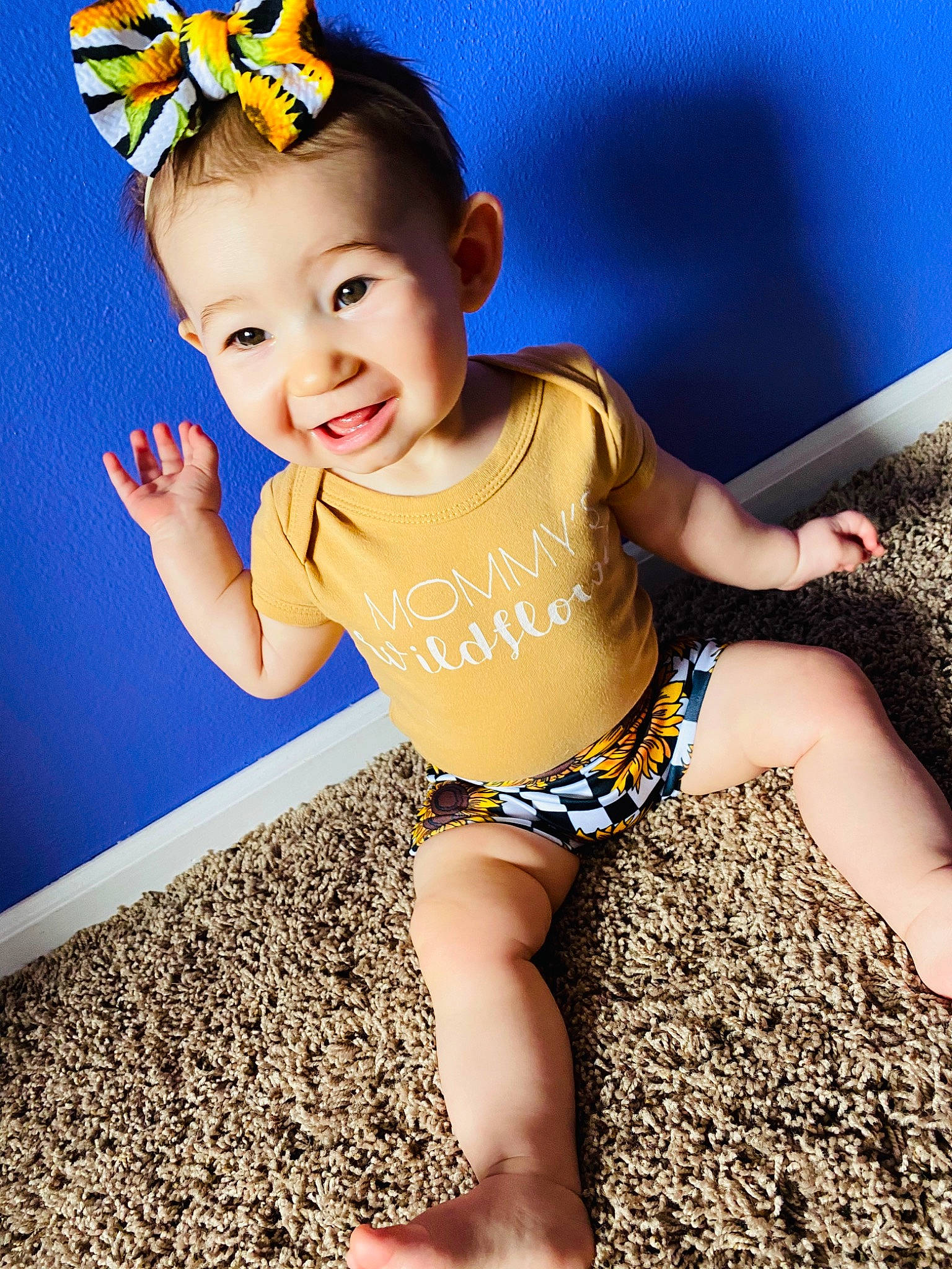Elise joined the competition — help win amazing prizes! abdomen, baby, baby_bloomers, baby_products, baby_toddler_clothing, child, child_model, clothing, ear, fashion_accessory, hair_accessory, neck, pattern, person, product, sleeve, swimwear, toddler, waist, yellow