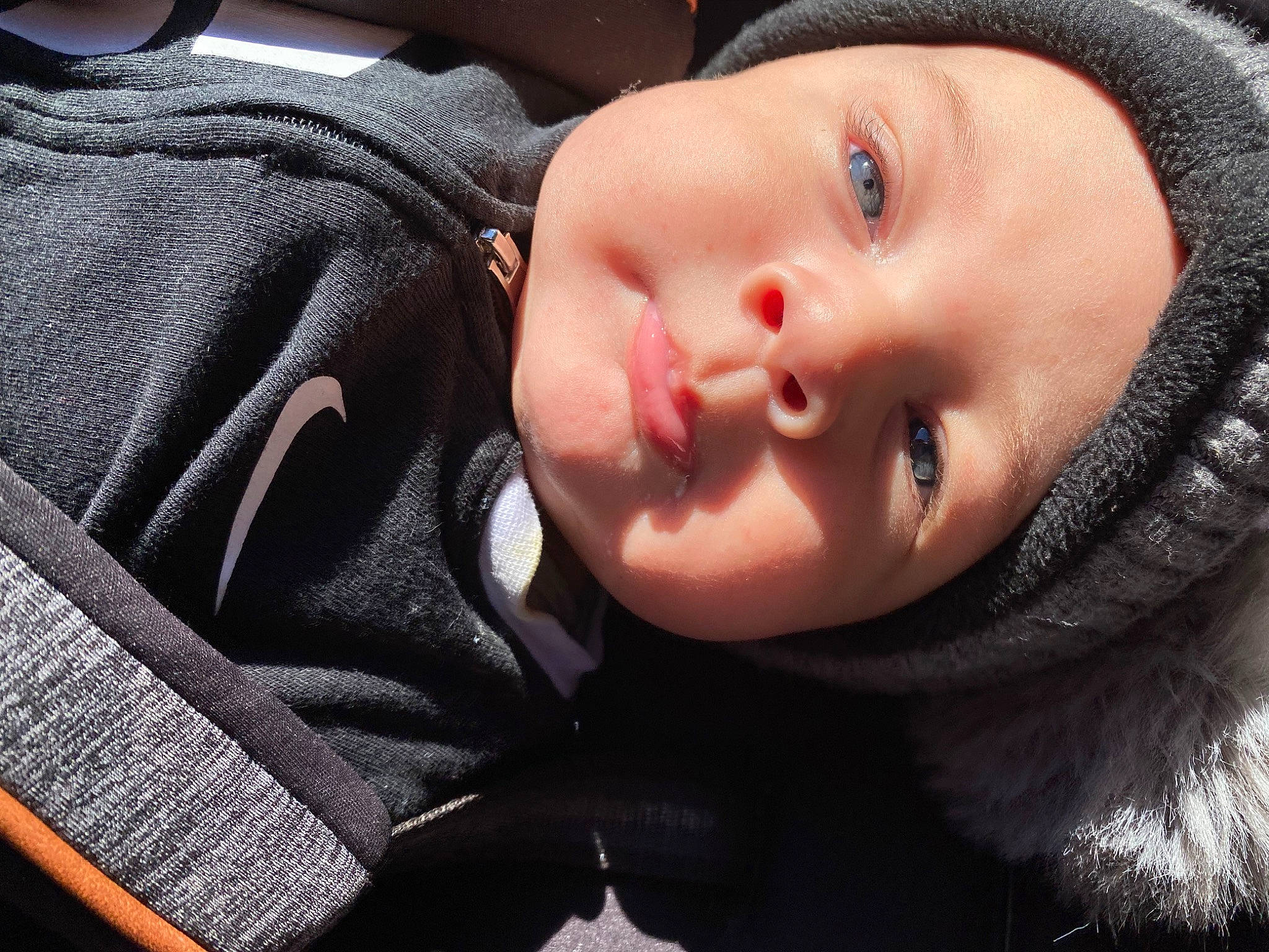 Santiago joined the competition — help win amazing prizes! baby, beanie, cap, cheek, child, comfort, eye, eyebrow, eyelash, face, fashion_accessory, flash_photography, fur, head, headgear, headwear, knit_cap, lip, mouth, nose