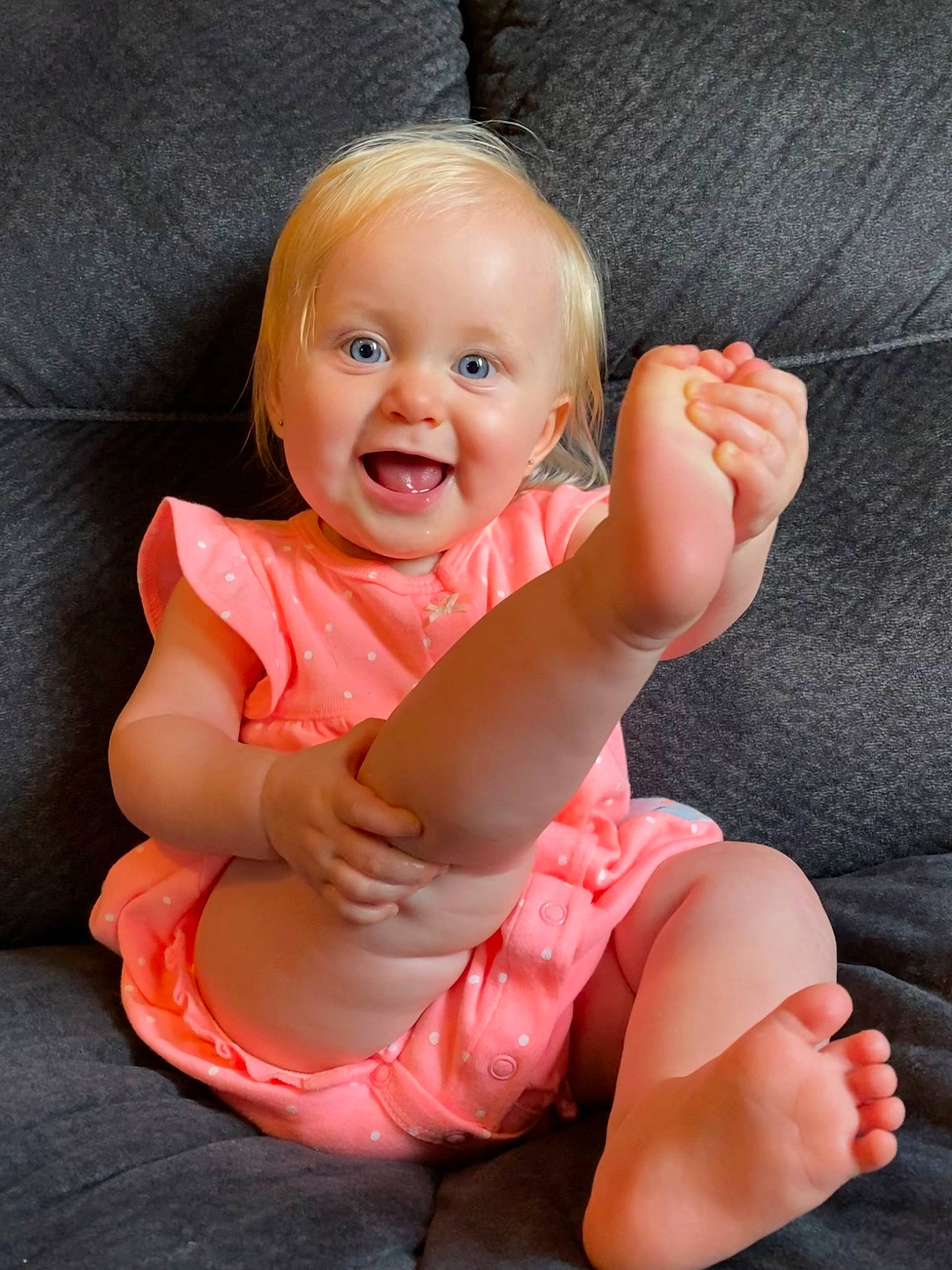 Brylie joined the competition — help win amazing prizes! baby_toddler_clothing, cheek, chin, comfort, eye, finger, gesture, hand, happy, head, human_body, joint, leg, lip, mouth, person, pink, skin, smile, stomach