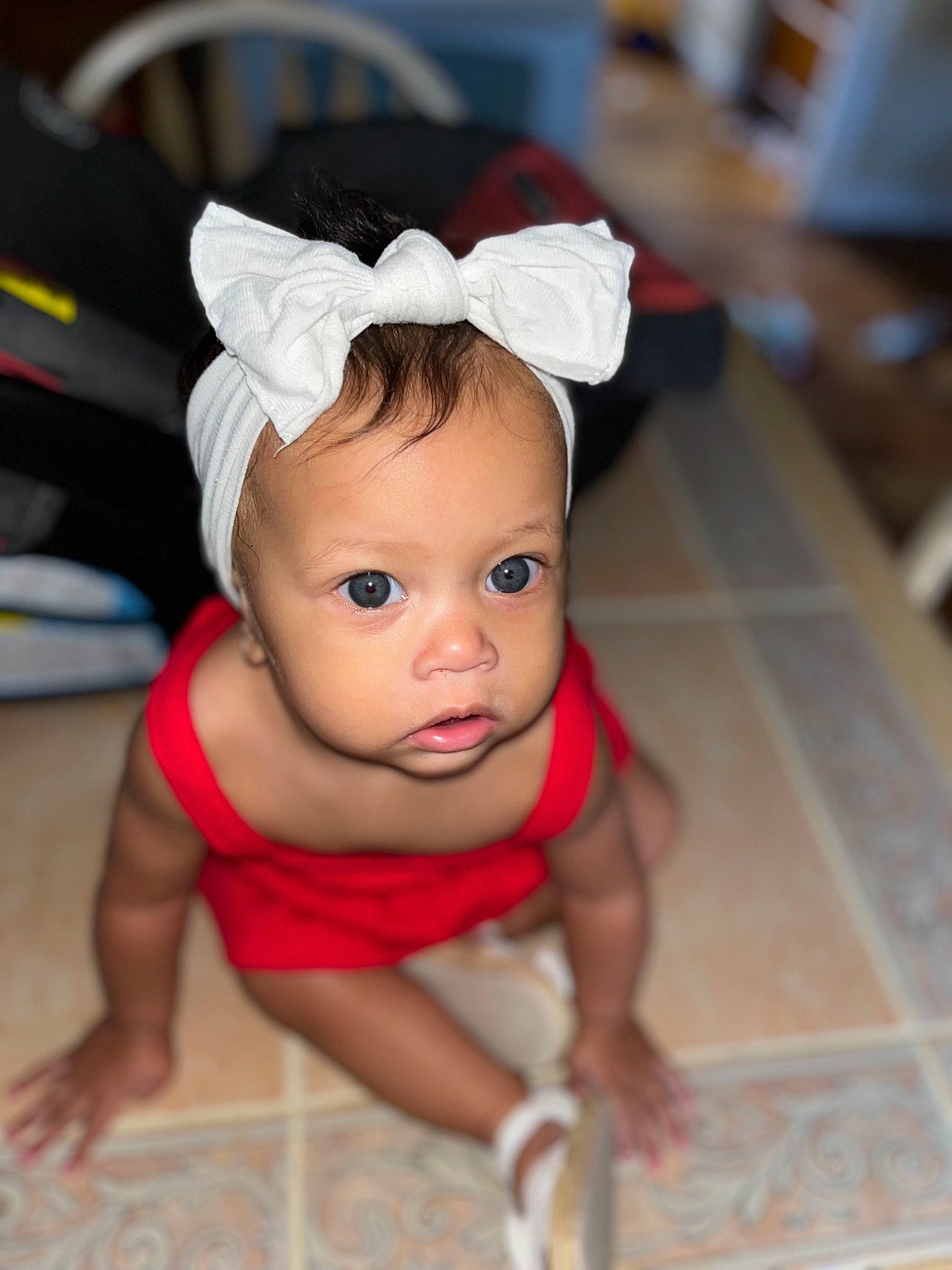 Jaliyah joined the competition — help win amazing prizes! baby, baby_toddler_clothing, cheek, child, costume_hat, eye, fashion_accessory, fawn, flooring, fun, fur, happy, hardwood, head, headpiece, person, room, sitting, skin, toddler
