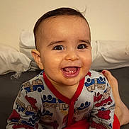 Wissam participe au concours pour gagner de l'argent avec cette photo : baby, child, smiling, happy, indoor, onesie, blanket, face, hands, cute, infant, toddler, clothing, person, portrait, bed, pajamas, expression, cheerful, young