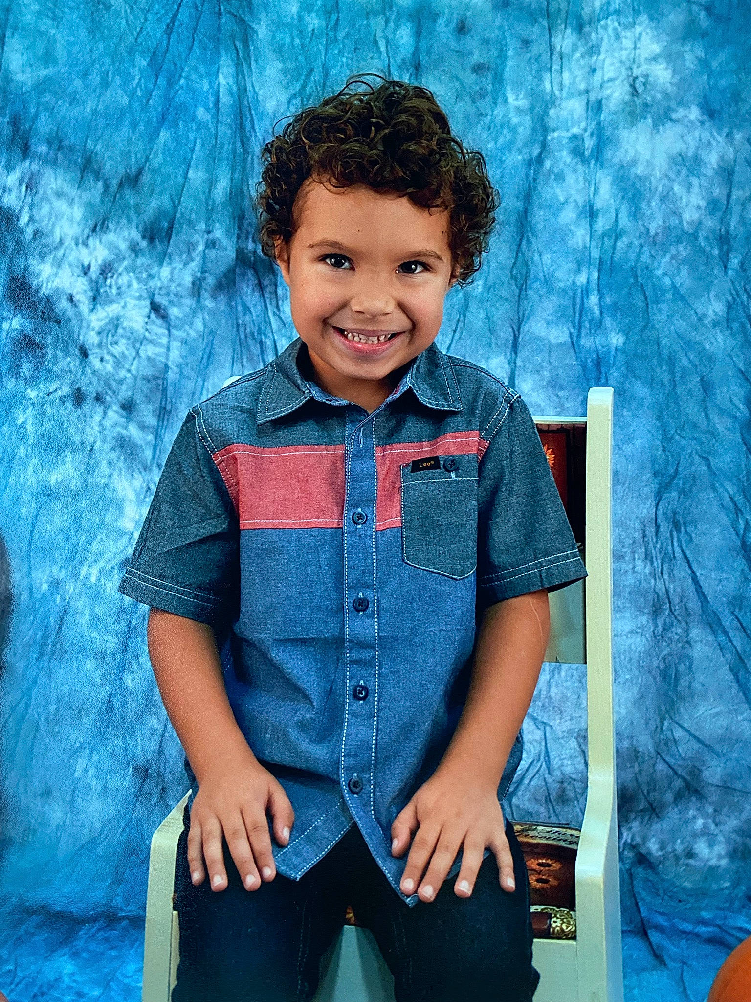 Greysen is registered to the contest to win money with this photo: azure, baby_toddler_clothing, blue, child, collar, denim, dress_shirt, electric_blue, flash_photography, happy, jeans, joy, neck, people, person, plaid, skin, sleeve, smile, standing