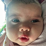 Hazel joined the competition — help win amazing prizes! baby, closeup, face, eyes, lips, skin, person, child, infant, cute, adorable, portrait, human, young, holding, shoulder, clothing, pink, soft, expression