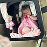 Hazel joined the competition — help win amazing prizes! baby, car_seat, mirror, blanket, stuffed_animal, toy, infant, reflection, child, seatbelt, car_interior, pink, soft_toy, head_support, clothing, cute, comfort, car, seat, holding