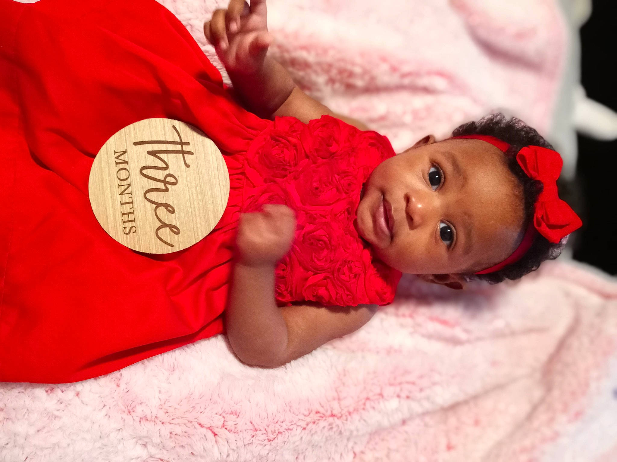 Deliah joined the competition — help win amazing prizes! baby, baby_toddler_clothing, carmine, child, comfort, eyelash, facial_expression, finger, flooring, gesture, hand, happy, linens, lip, magenta, person, pink, skin, sleeve, toddler