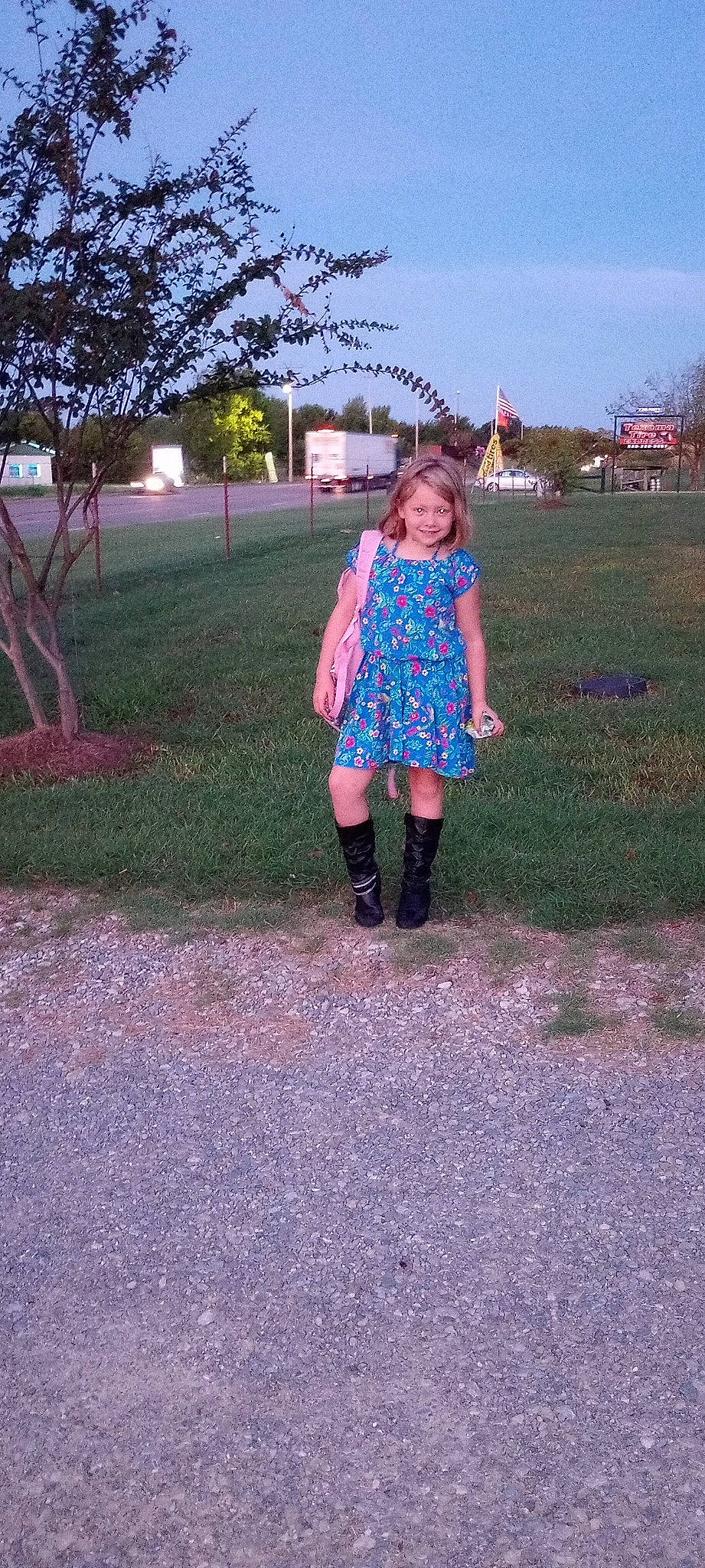 Mary is registered to the contest to win money with this photo: denim, dress, electric_blue, fun, grass, grassland, joy, landscape, leaf, leisure, magenta, pattern, people_in_nature, person, plant, recreation, sky, soil, tints_and_shades, toddler