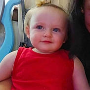 Eden joined the competition — help win amazing prizes! baby, blue_chair, casual, child, curtains, cute, face, hair, hair_clip, human, indoor, light_skin, person, portrait, red_dress, sitting, smile, toddler, window, young_child