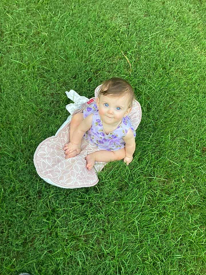 Gracie joined the competition — help win amazing prizes! baby, baby_toddler_clothing, botany, grass, grass_family, grassland, green, groundcover, happy, lawn, leaf, leisure, mammal, meadow, people_in_nature, person, plant, smile, summer, toddler