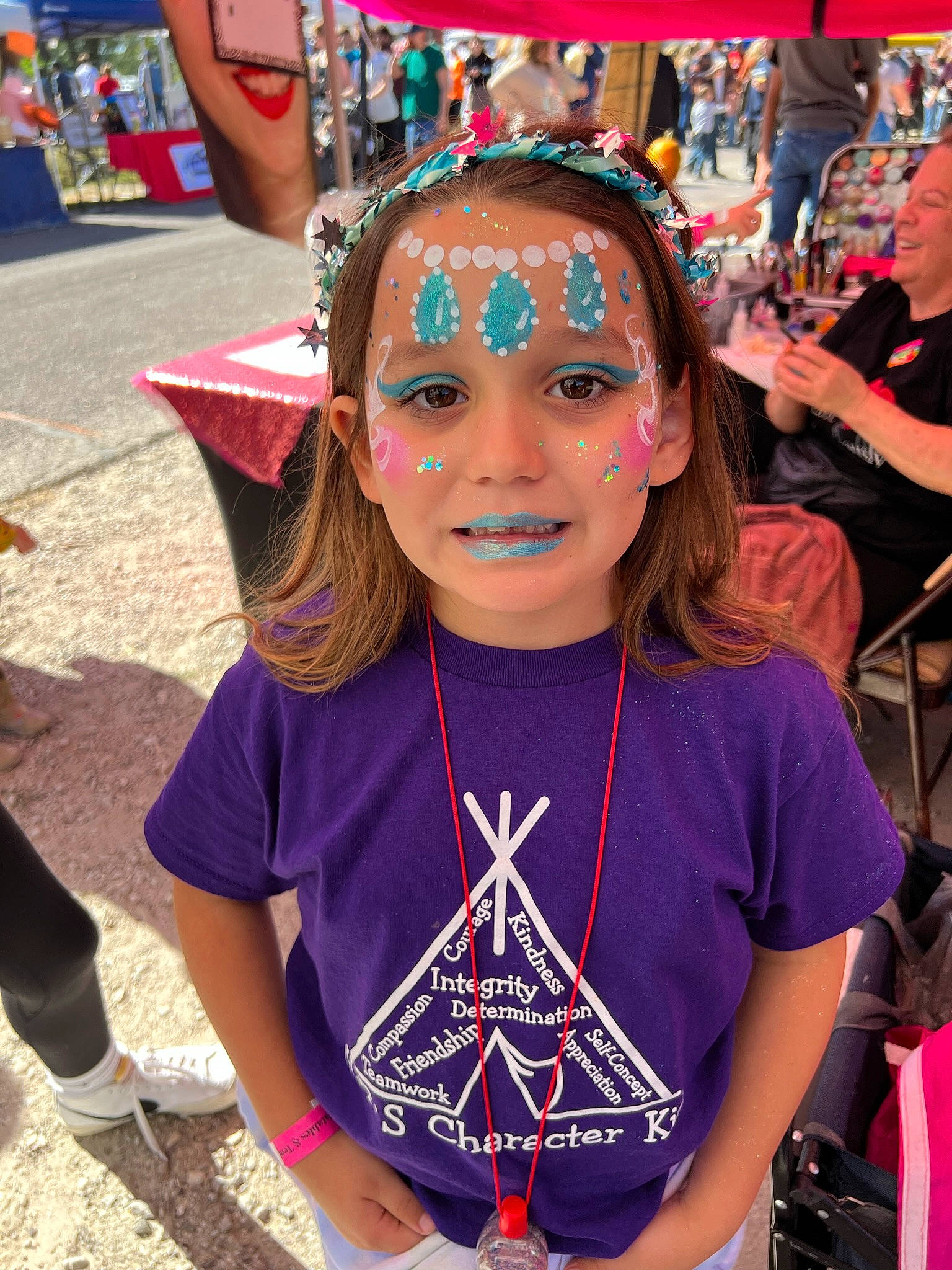 Mckenzie is registered to the contest to win money with this photo: child, community, costume, event, eyewear, fashion_accessory, fun, hairstyle, happy, head, headgear, jewellery, joy, magenta, necklace, person, pink, public_event, purple, summer