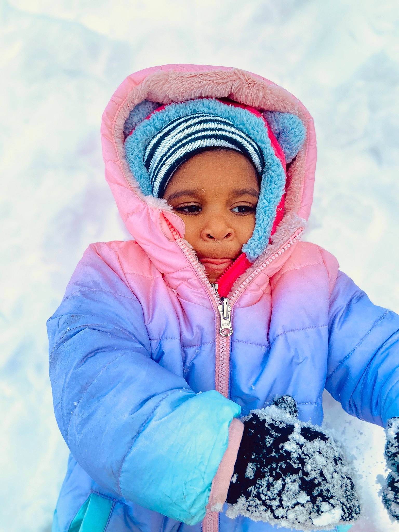 Zariya joined the competition — help win amazing prizes! cap, cool, electric_blue, eye, face, freezing, fun, gesture, glove, happy, headgear, headwear, human_body, jacket, knit_cap, outerwear, people_in_nature, person, snow, toddler