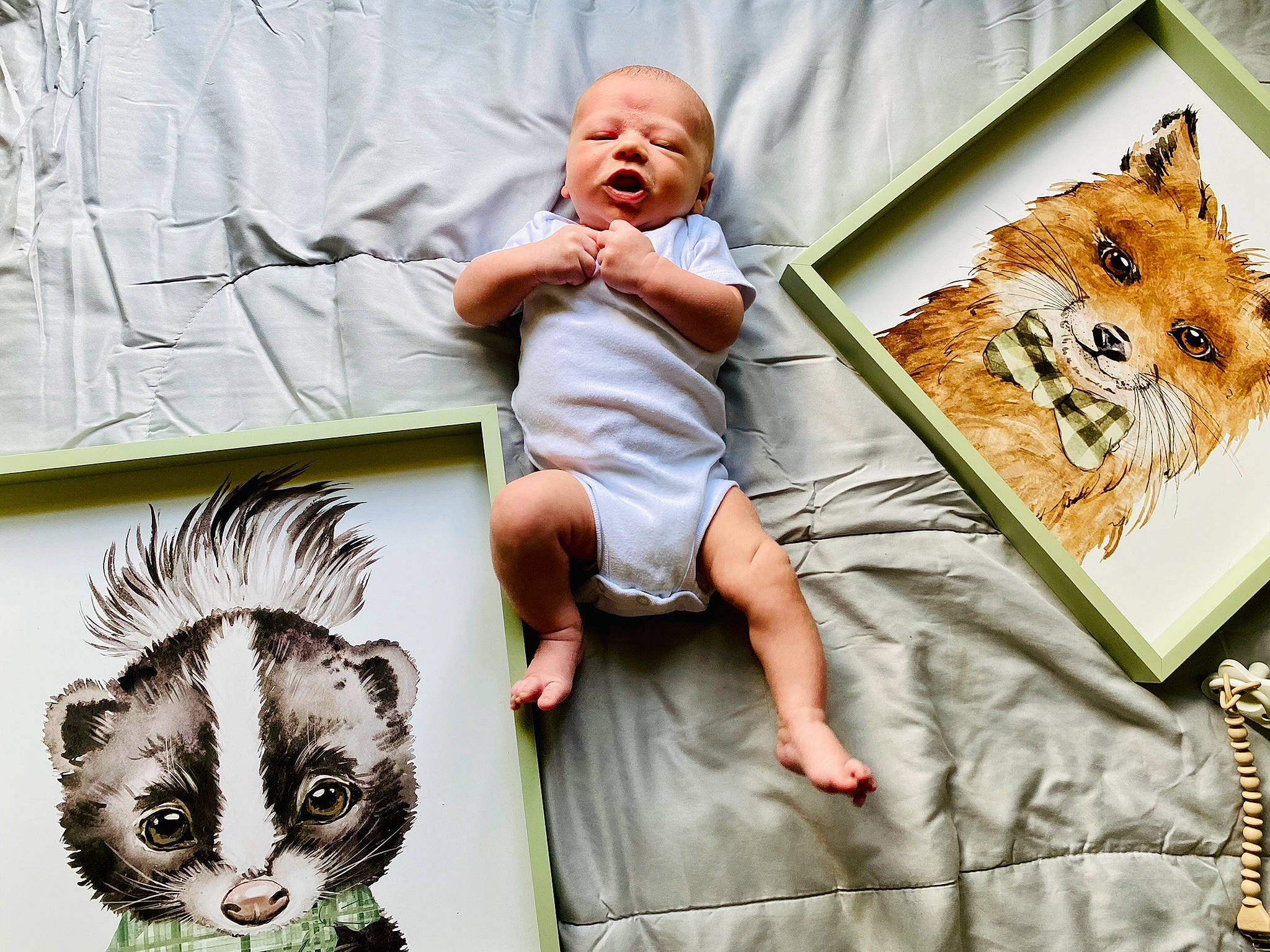 Cash is registered to the contest to win money with this photo: art, baby, child, comfort, couch, design, facial_expression, felidae, green, happy, illustration, linens, pattern, person, photograph, rectangle, room, t_shirt, textile, toddler