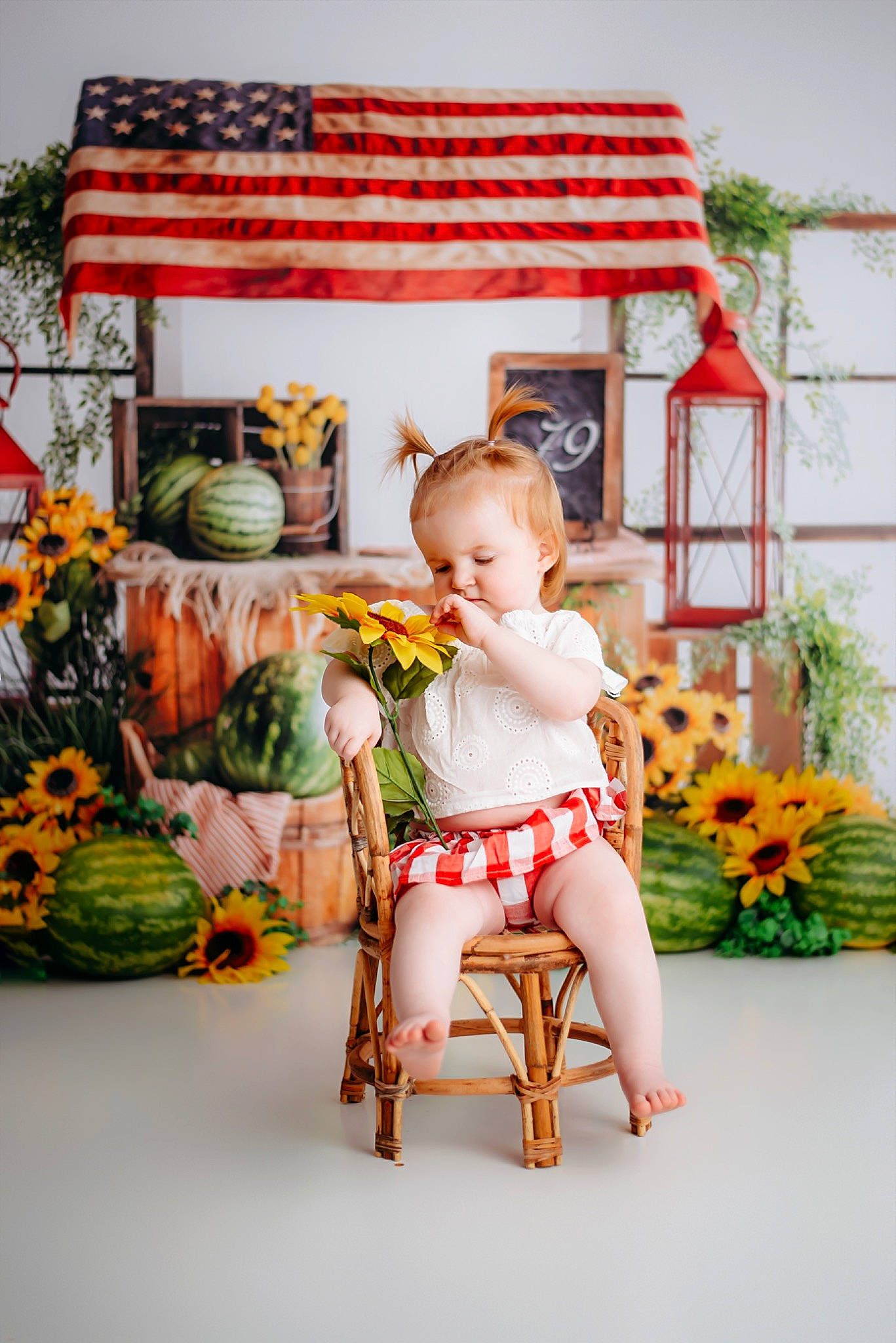Emersyn joined the competition — help win amazing prizes! baby, baby_toddler_clothing, chair, child, event, flag, flower, grass, happy, human_leg, leisure, magenta, orange, outdoor_furniture, peach, person, plant, sitting, thigh, toddler
