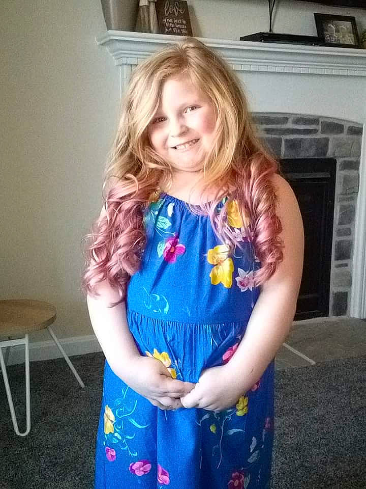 Preslee joined the competition — help win amazing prizes! blond, child, child_model, dress, iris, joy, long_hair, pattern, person, smile, textile, toddler