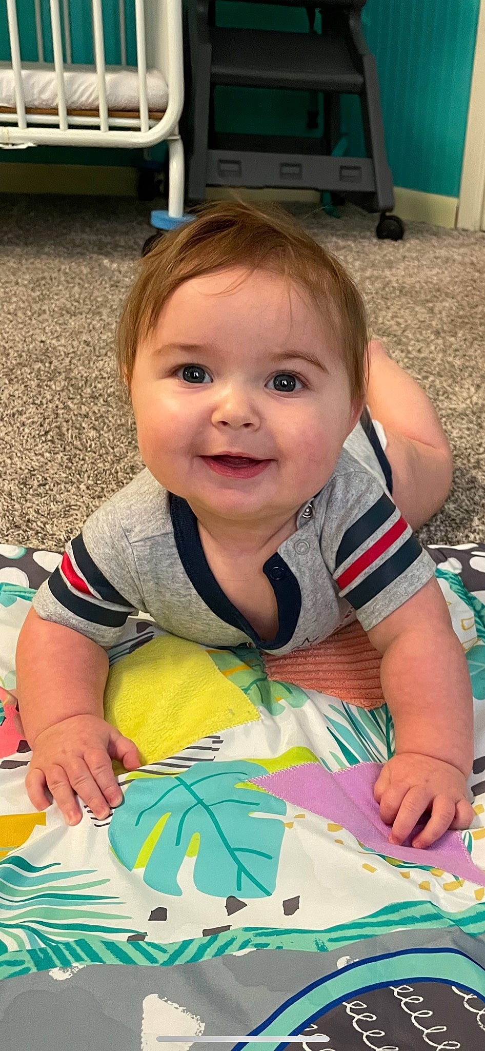 Cooper joined the competition — help win amazing prizes! baby, baby_toddler_clothing, cheek, child, facial_expression, finger, flooring, fun, grass, hairstyle, happy, head, iris, joy, pattern, person, sitting, skin, sleeve, smile