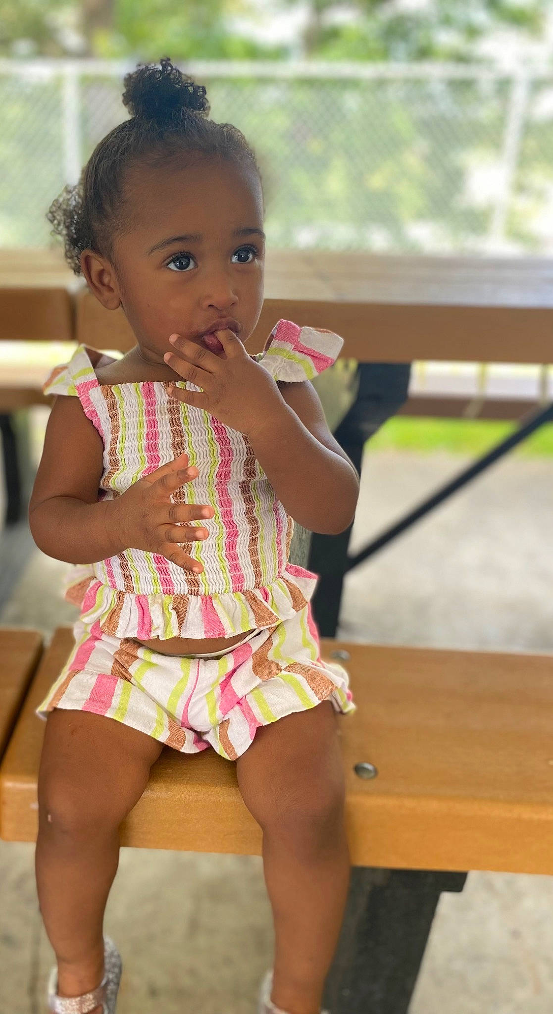 Ameri joined the competition — help win amazing prizes! baby_toddler_clothing, cheek, child, day_dress, eye, fun, hairstyle, happy, human_leg, leisure, neck, pattern, person, play, sitting, skin, standing, thigh, toddler, vacation