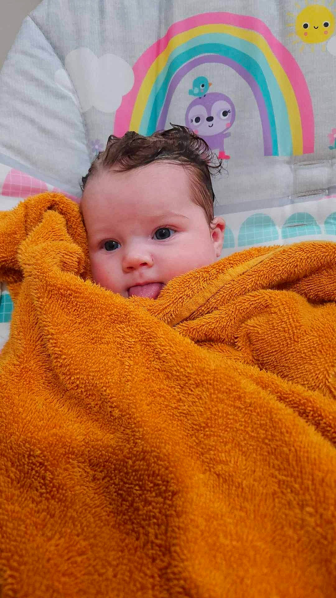 Matilda is registered to the contest to win money with this photo: baby, beauty, carpet, cheek, child, comfort, event, flooring, fun, happy, linens, magenta, mammal, nose, pattern, person, pink, product, skin, toddler