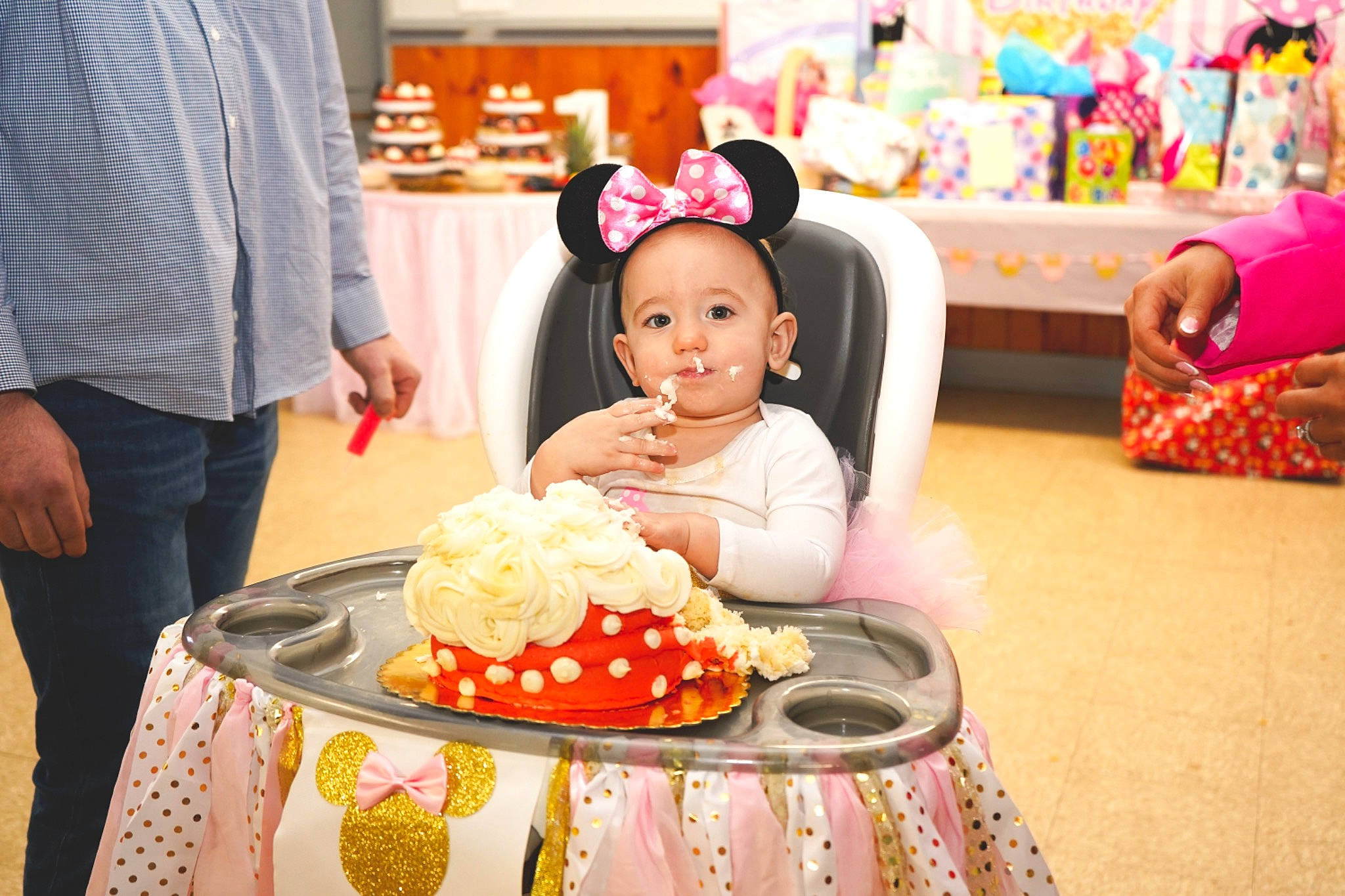 Ellianna joined the competition — help win amazing prizes! baked_goods, buttercream, cake, cake_decorating, chair, child, clothing, dress, event, fun, happy, icing, orange, person, pink, sugar_cake, table, textile, toddler, wedding_ceremony_supply