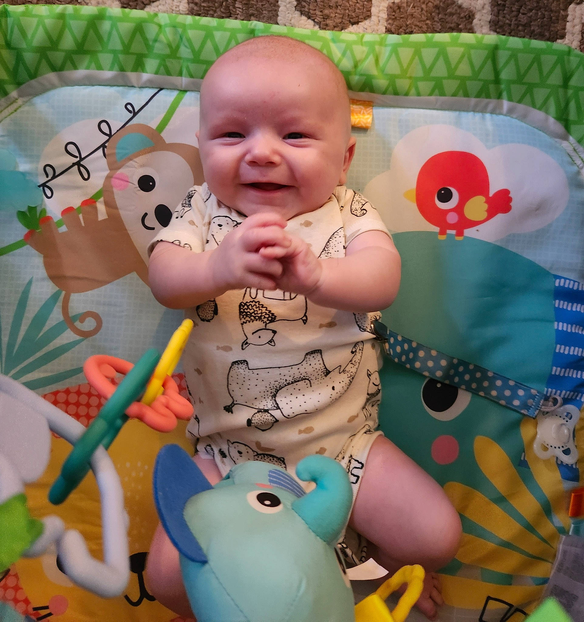 Zachary joined the competition — help win amazing prizes! art, baby, baby_products, baby_toddler_clothing, cheek, chest, child, fun, grass, happy, joy, leisure, pattern, person, pink, play, sitting, skin, smile, textile