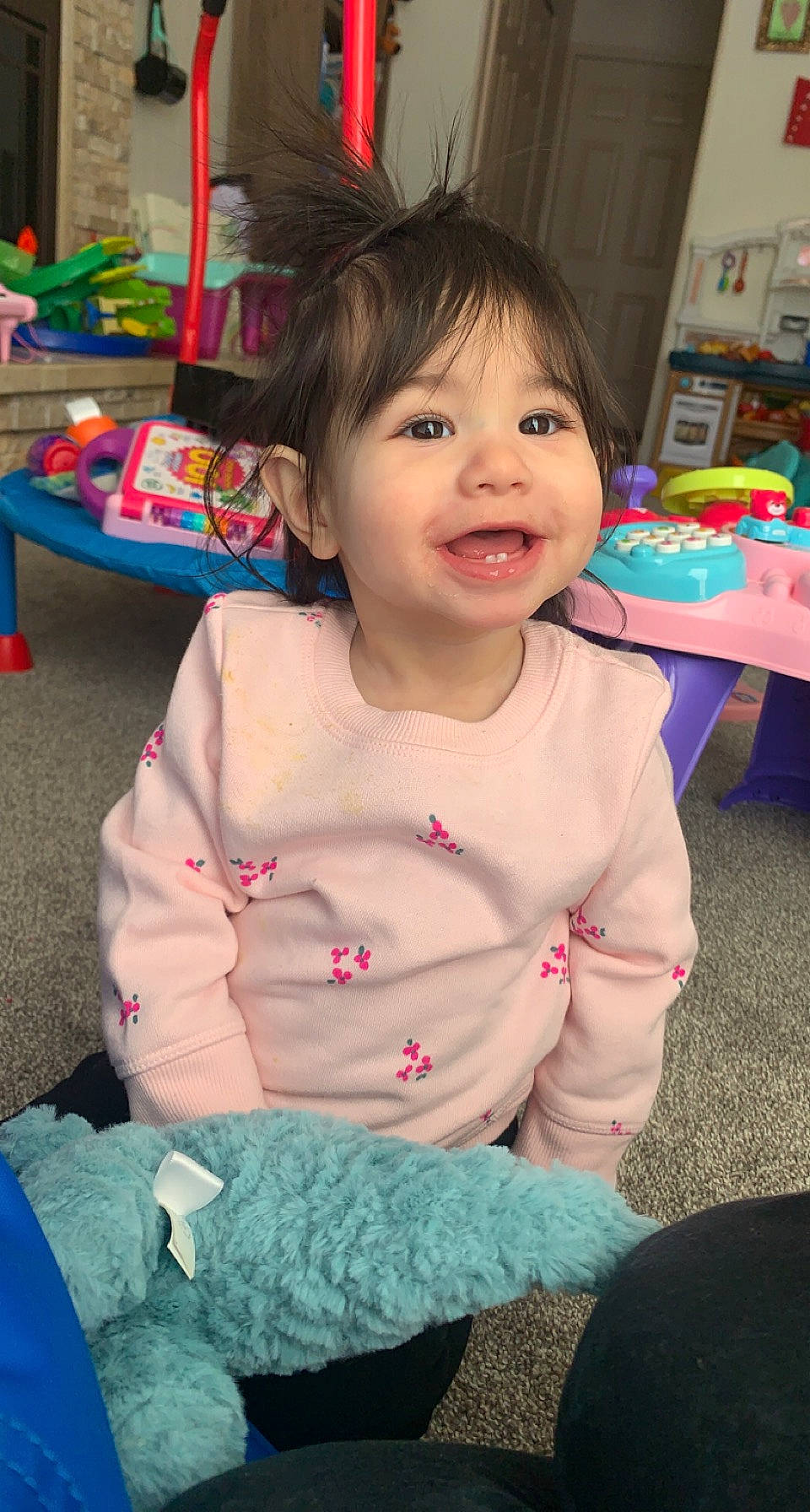 Anneliese joined the competition — help win amazing prizes! baby_toddler_clothing, bangs, cheek, child, event, fun, happy, holiday, iris, joy, lap, leisure, party, person, pink, play, room, sitting, skin, smile