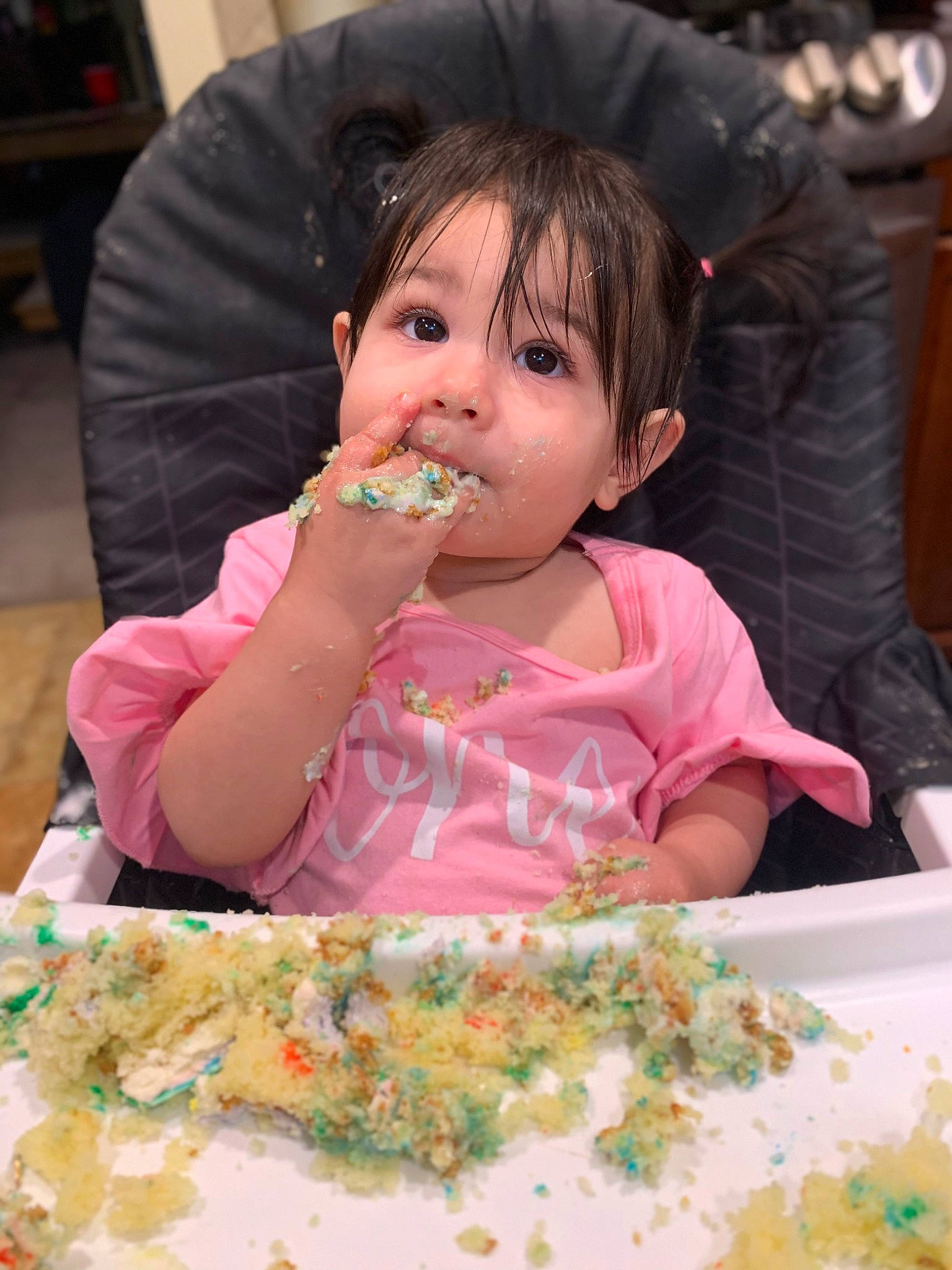 Anneliese is registered to the contest to win money with this photo: baby, baby_toddler_clothing, chair, cheek, child, comfort_food, cuisine, dish, eating, food, food_craving, fun, happy, person, plate, sharing, sweetness, table, tableware, toddler