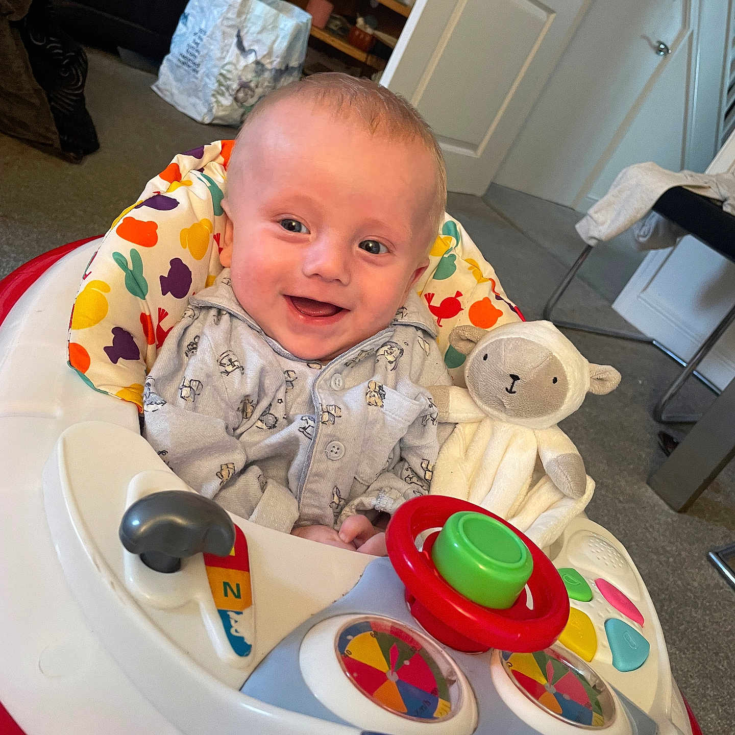 Hudson joined the competition — help win amazing prizes! accessories, baby, bag, car, couch, cutlery, face, furniture, handbag, happy, head, indoors, person, photography, portrait, spoon, teddybear, toy, transportation, vehicle