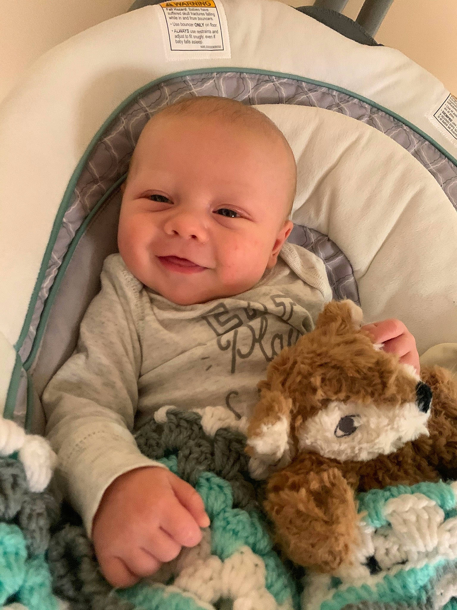 Cayde joined the competition — help win amazing prizes! baby, bedtime, cheek, child, comfort, eye, joy, person, room, skin, smile, stuffed_toy, teddy_bear, toddler, toy