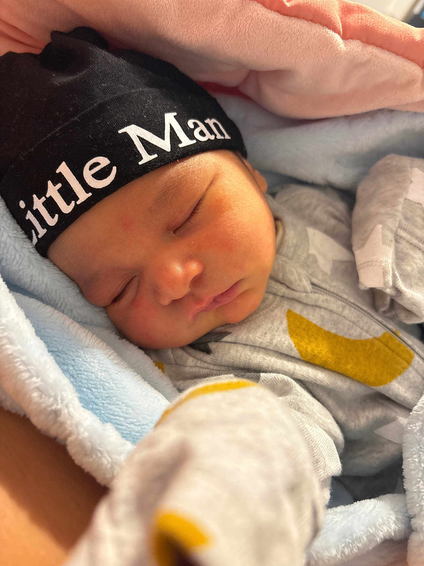 Adam joined the competition — help win amazing prizes! baby, sleeping, hat, blanket, cozy, cute, infant, clothing, closeup, soft, peaceful, newborn, person, face, rest, warm, indoor, child, nap, adorable