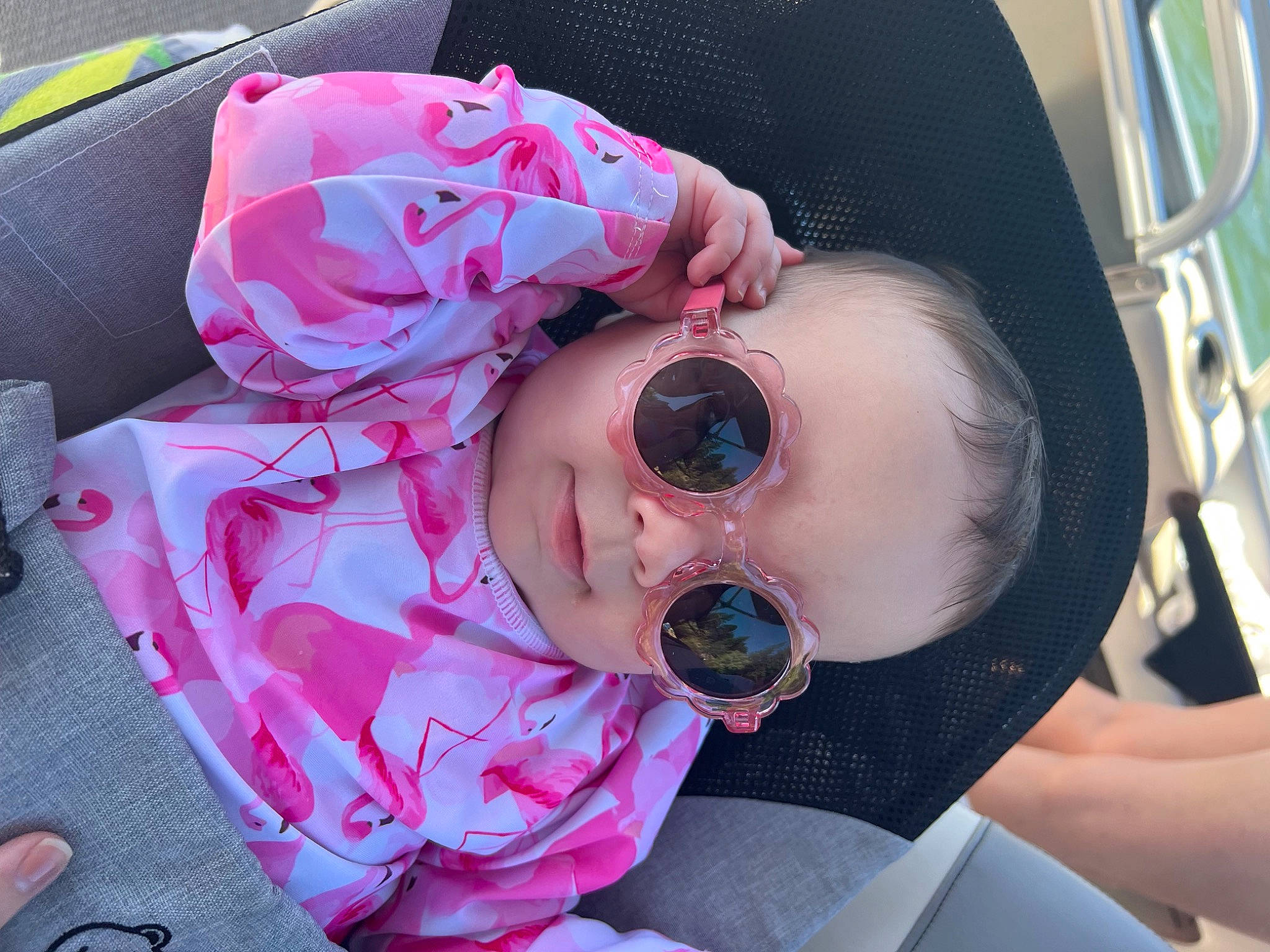 Freya joined the competition — help win amazing prizes! baby, baby_carriage, baby_products, baby_safety, baby_toddler_clothing, car_seat, carmine, child, comfort, eyelash, eyewear, goggles, person, personal_protective_equipment, pink, sunglasses, toddler