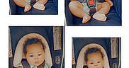 Harmony is registered to the contest to win money with this photo: baby, car_seat, child, infant, cute, portrait, seatbelt, clothing, child_safety, expression, collage, photography, indoor, young_child, face, sitting, hair, skin, foot, hands