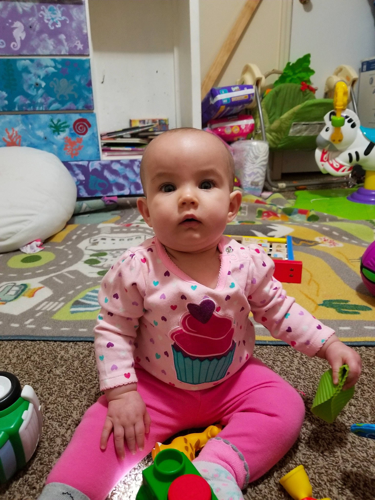 Alaina joined the competition — help win amazing prizes! baby, baby_toys, child, person, play, room, sitting, toddler, toy