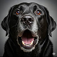 Doby participe au concours pour gagner de l'argent avec cette photo : dog, black_labrador, close_up, portrait, animal, pet, canine, mouth_open, tongue, teeth, fur, whiskers, ears, brown_eyes, studio_lighting, gray_background, happy, detailed, animal_portrait, muzzle