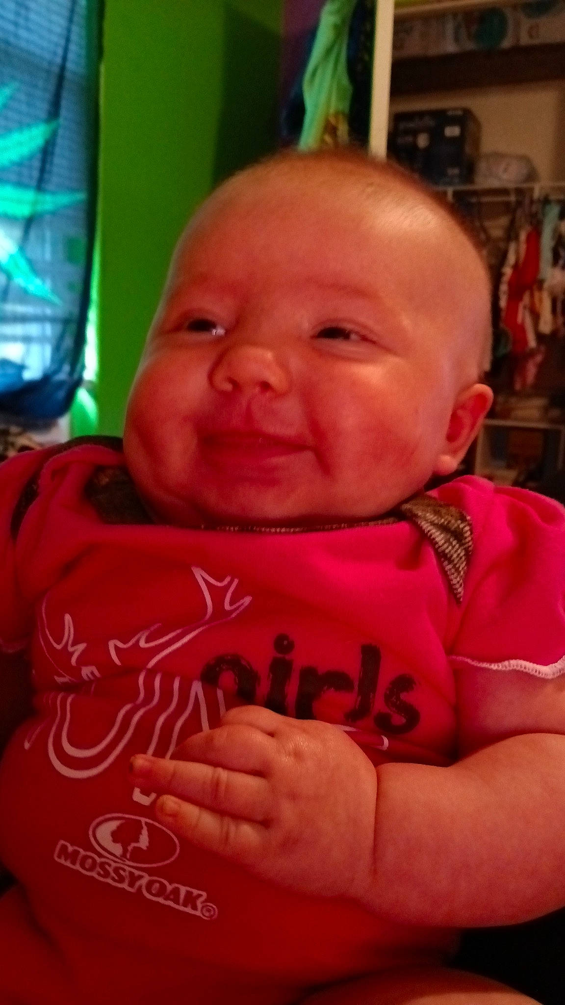 Laklynn is registered to the contest to win money with this photo: baby, baby_laughing, baby_toddler_clothing, carmine, cheek, child, chin, fun, happy, mouth, nose, person, pink, room, sitting, skin, sleeve, smile, t_shirt, thumb