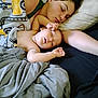 baby, adult, sleeping, blanket, bed, pillow, rest, cozy, face, skin, arm, comfort, relaxation, indoor, family, child, people, napping, together, peaceful