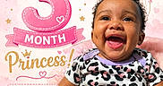 Legacy is registered to the contest to win money with this photo: baby, smiling, infant, cute, leopard_print, onesie, pink, birthday, balloons, hearts, stars, celebration, milestone, child, portrait, happy, sitting, cute_baby, background, decorations