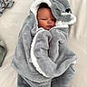Jameson is registered to the contest to win money with this photo: baby, blanket, gray, elephant, soft, cozy, infant, wrapped, cute, face, newborn, child, sleepy, plush, fabric, toddler, bed, clothing, portrait, indoor